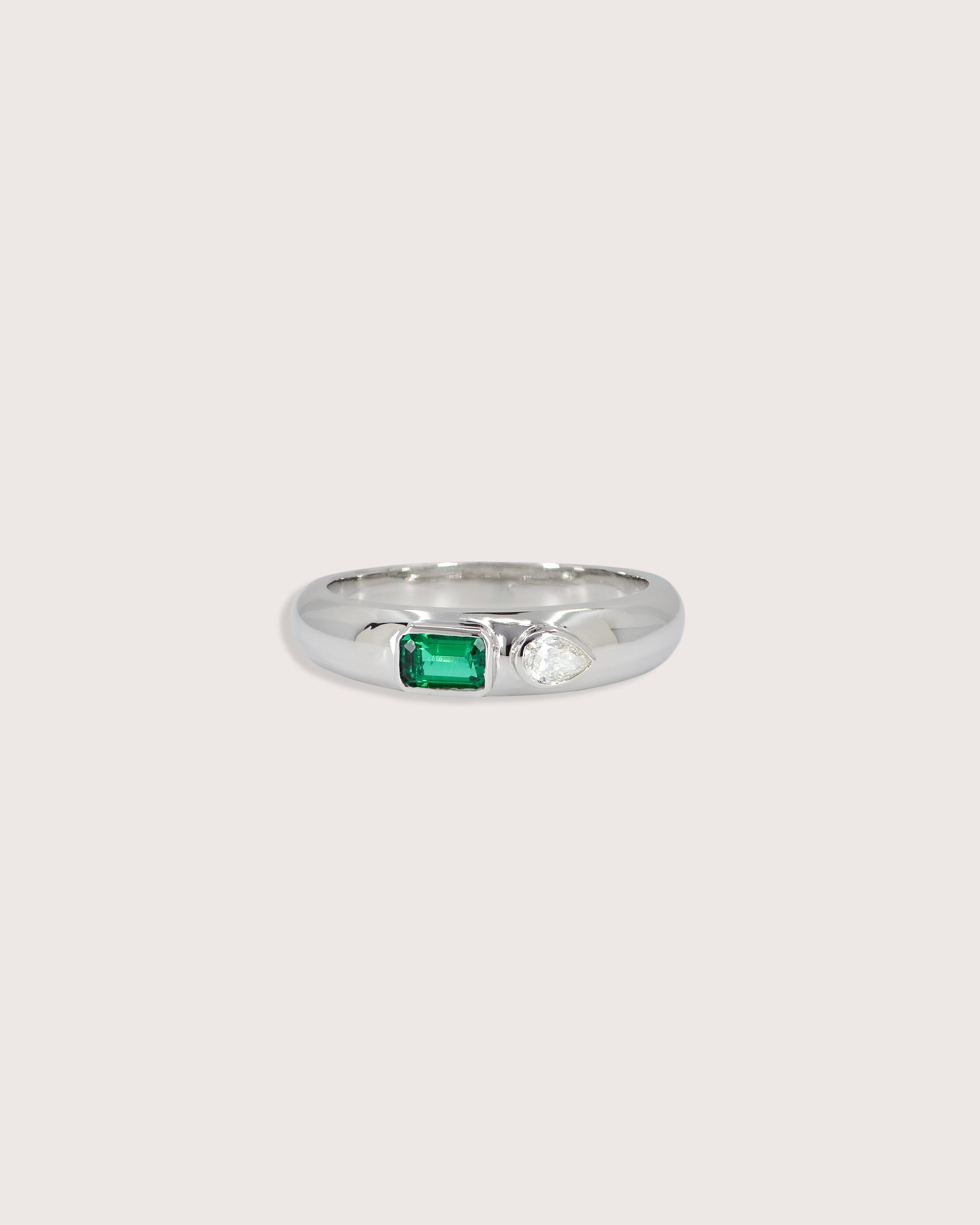 Arden Diamond Emerald Dome Ring White Gold