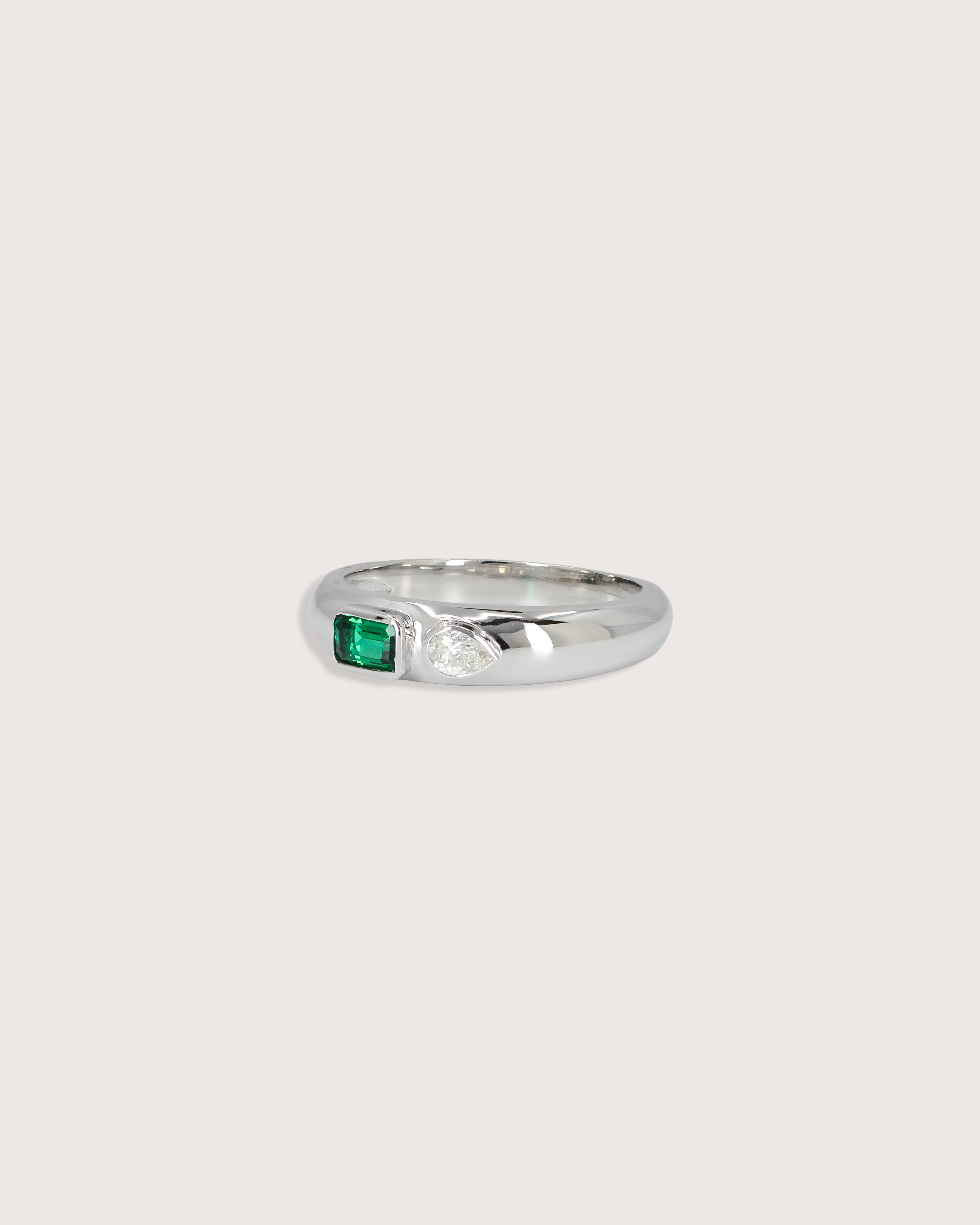 Arden Diamond Emerald Dome Ring White Gold