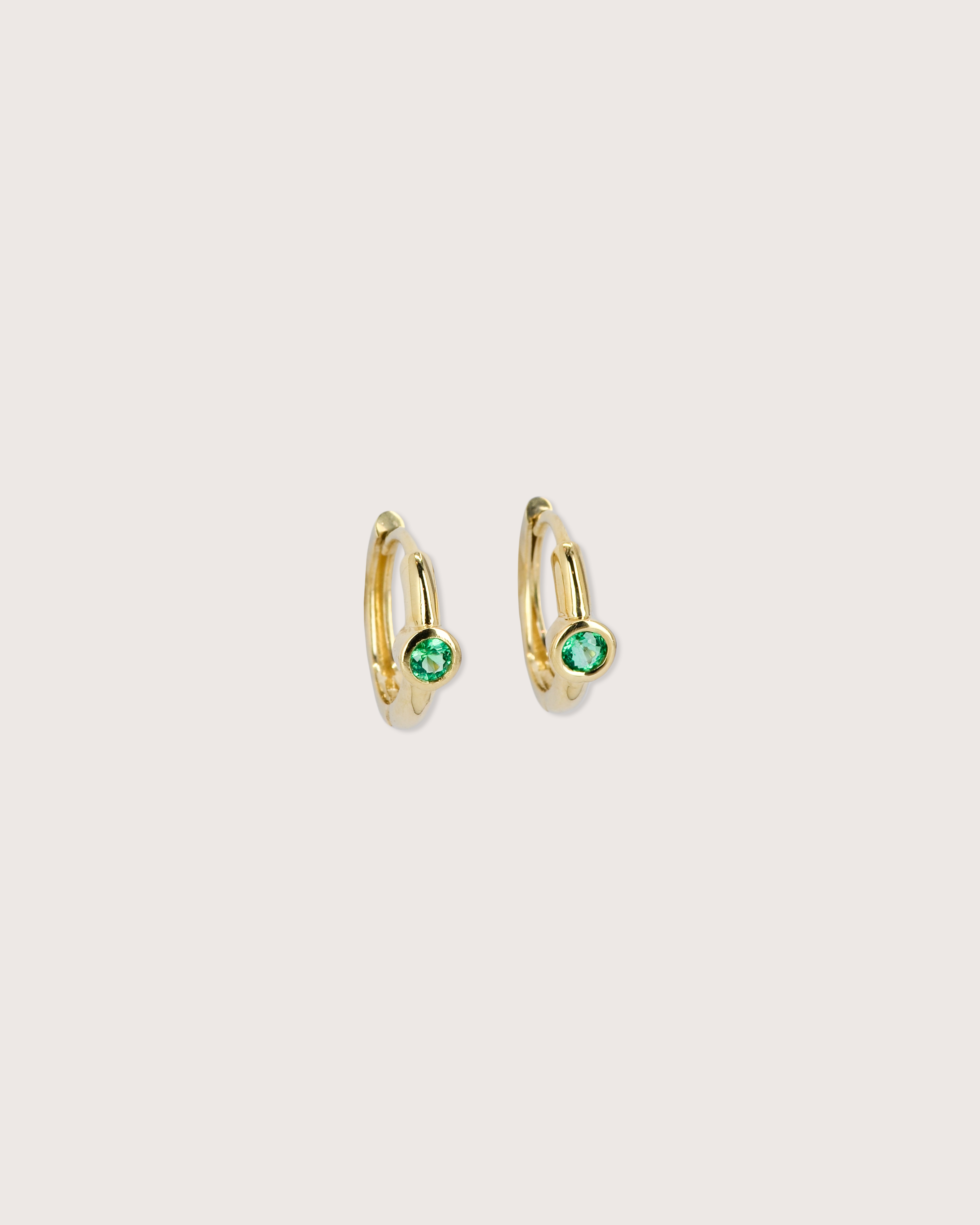 Bezel Emerald Huggie Earrings