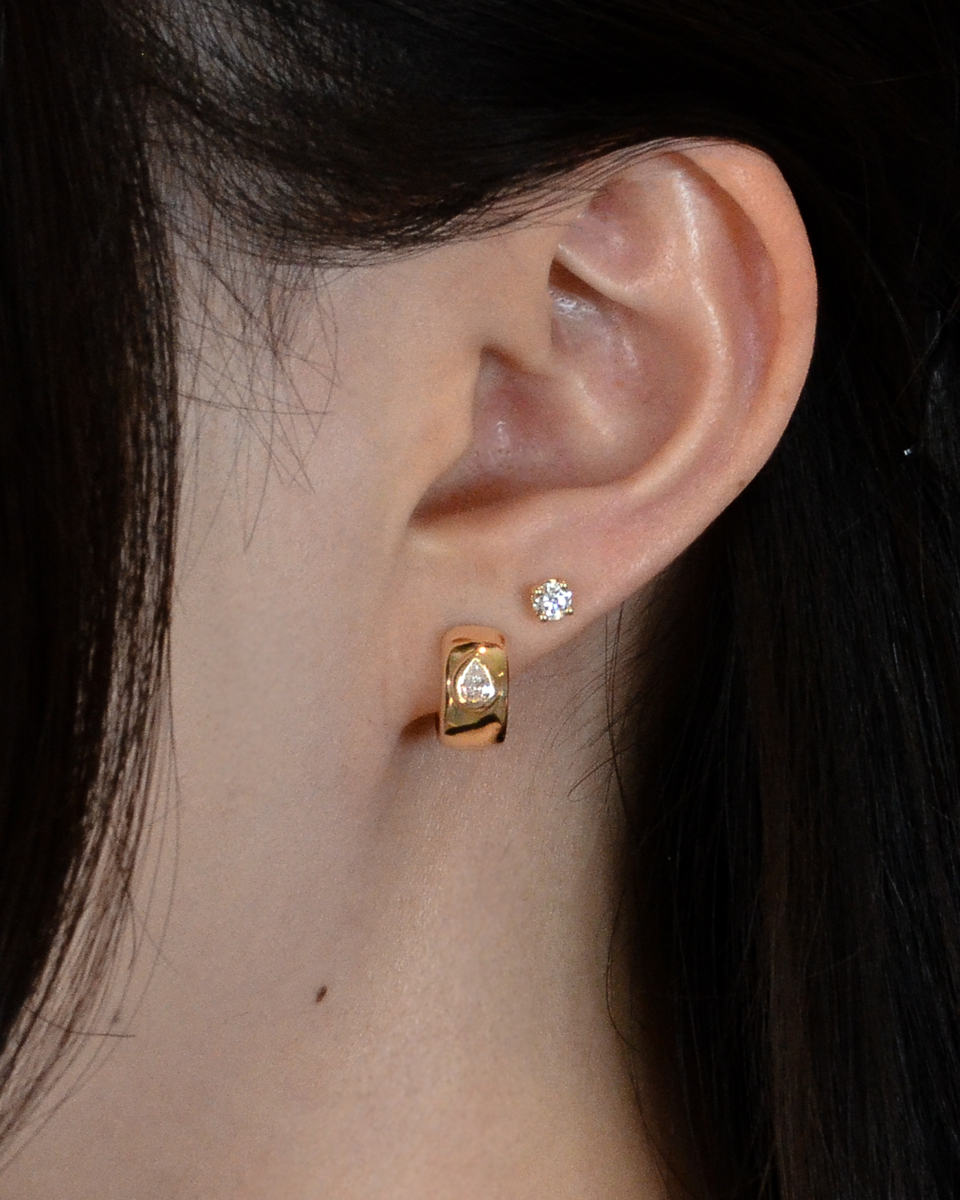 Bold Pear Diamond Huggie Earrings