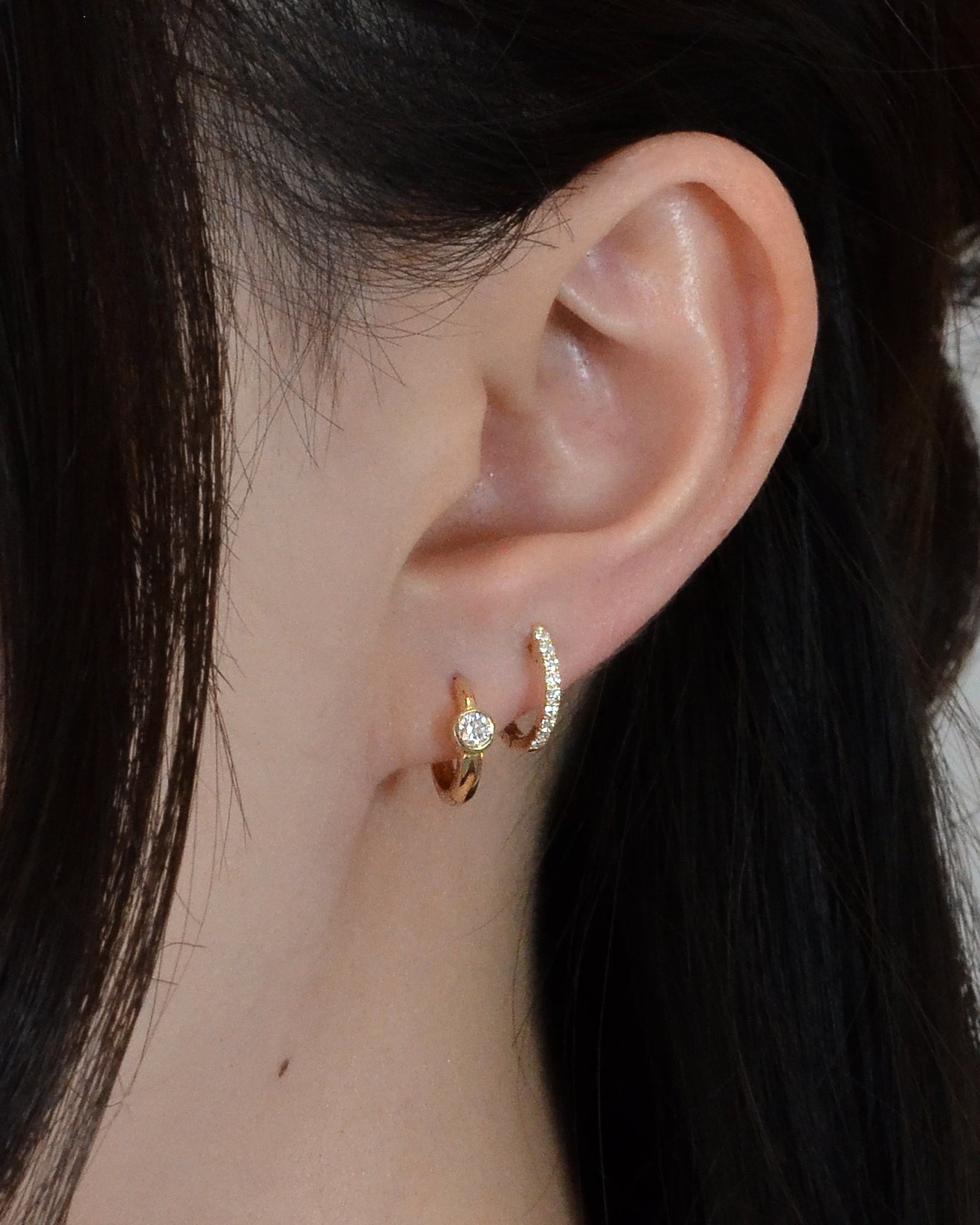 Bezel Diamond Huggie Earrings