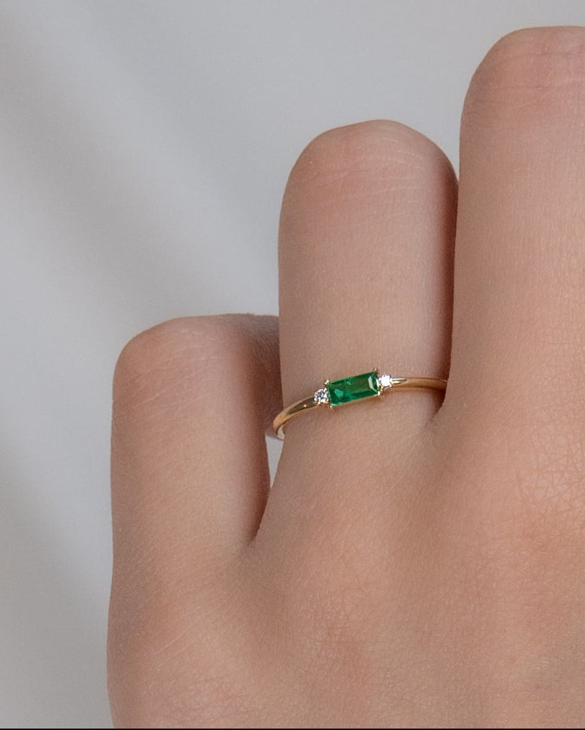 Eden East-West Emerald Accent Ring