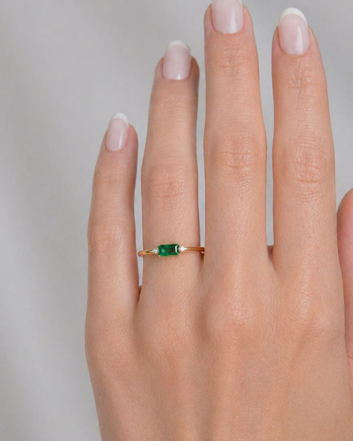Eden East-West Emerald Accent Ring