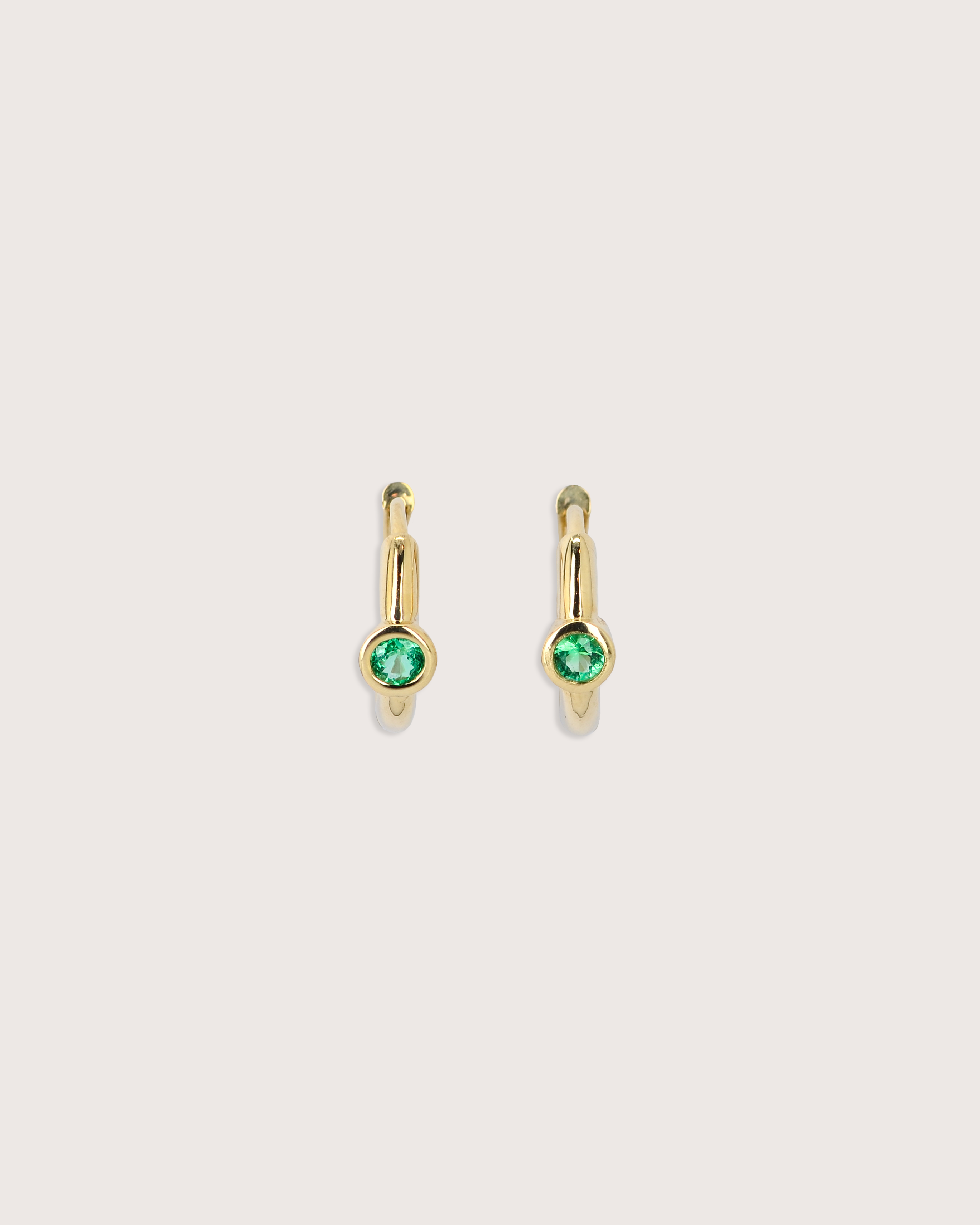 Bezel Emerald Huggie Earrings