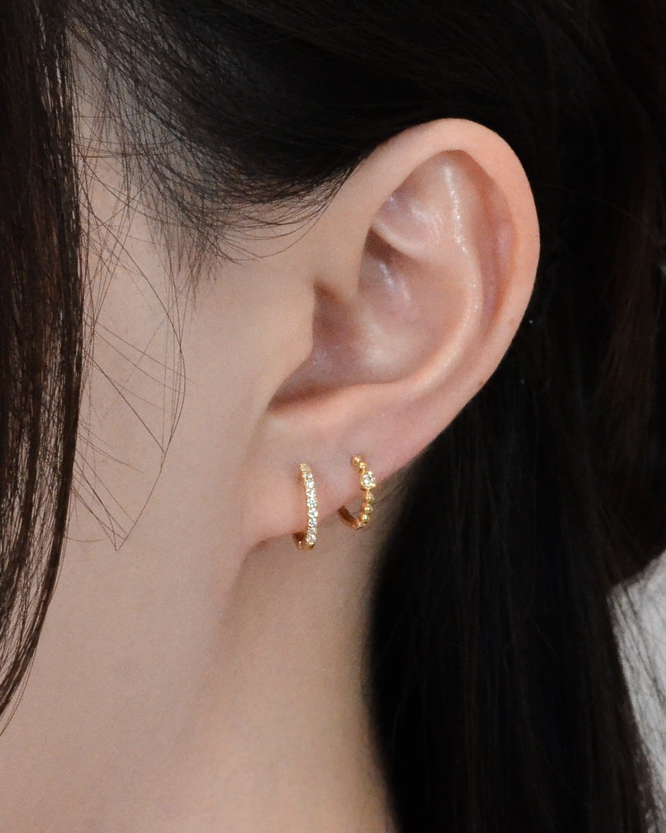 Luna Beaded Diamond Huggie Earrings