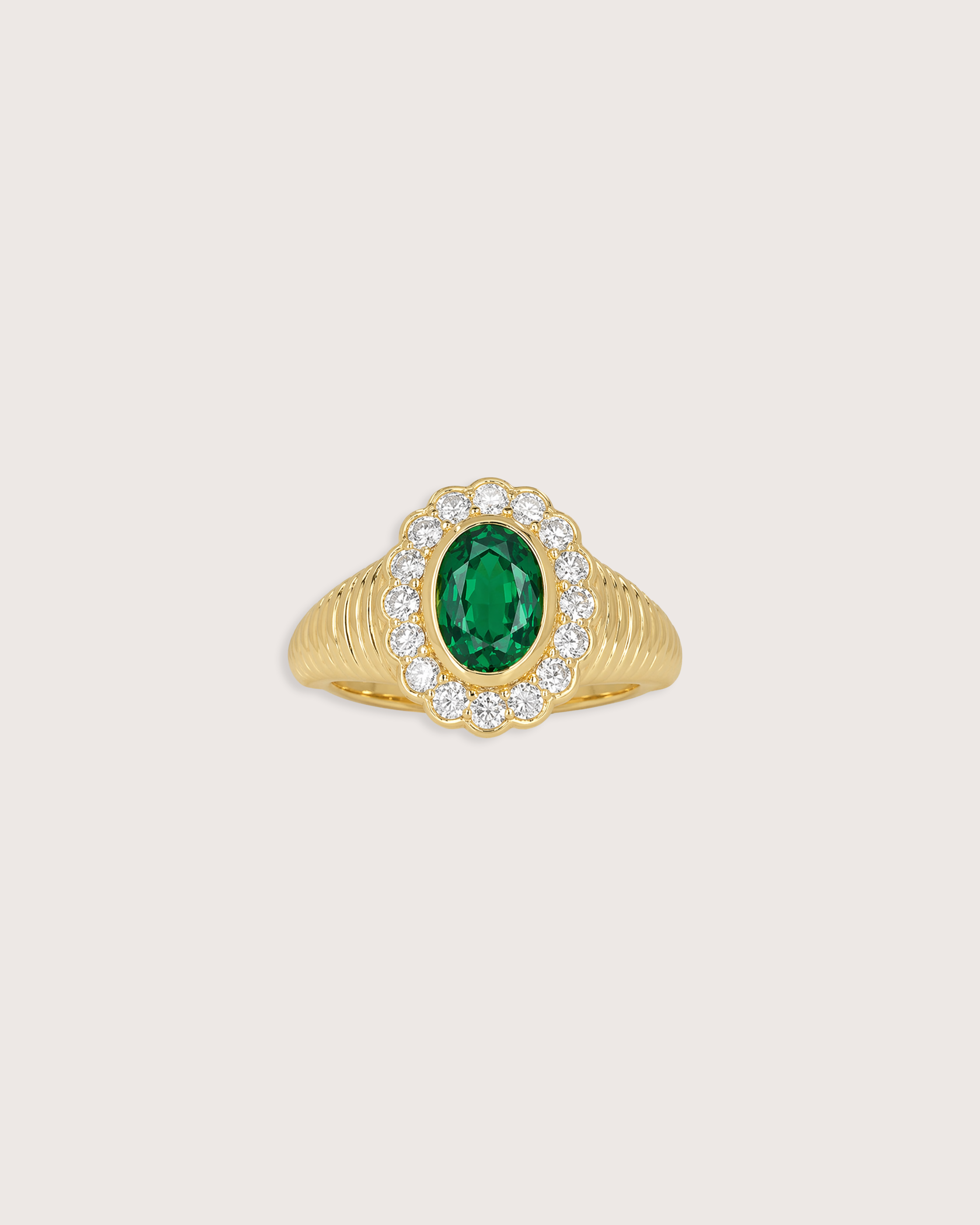 Nora Halo Signet Ring in Emerald
