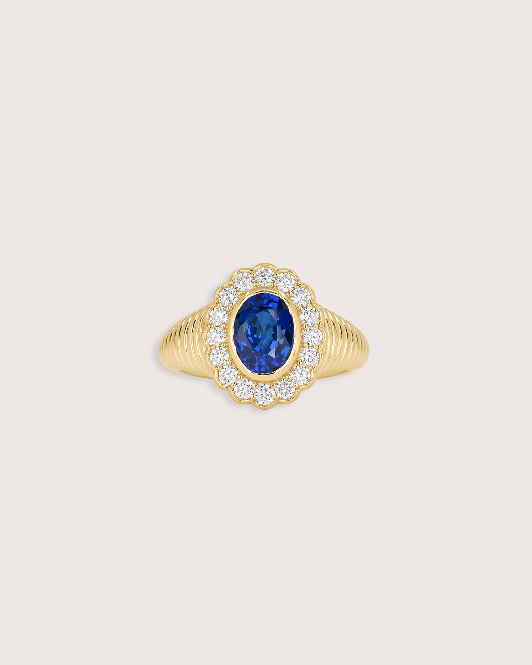 Nora Halo Signet Ring in Blue Sapphire