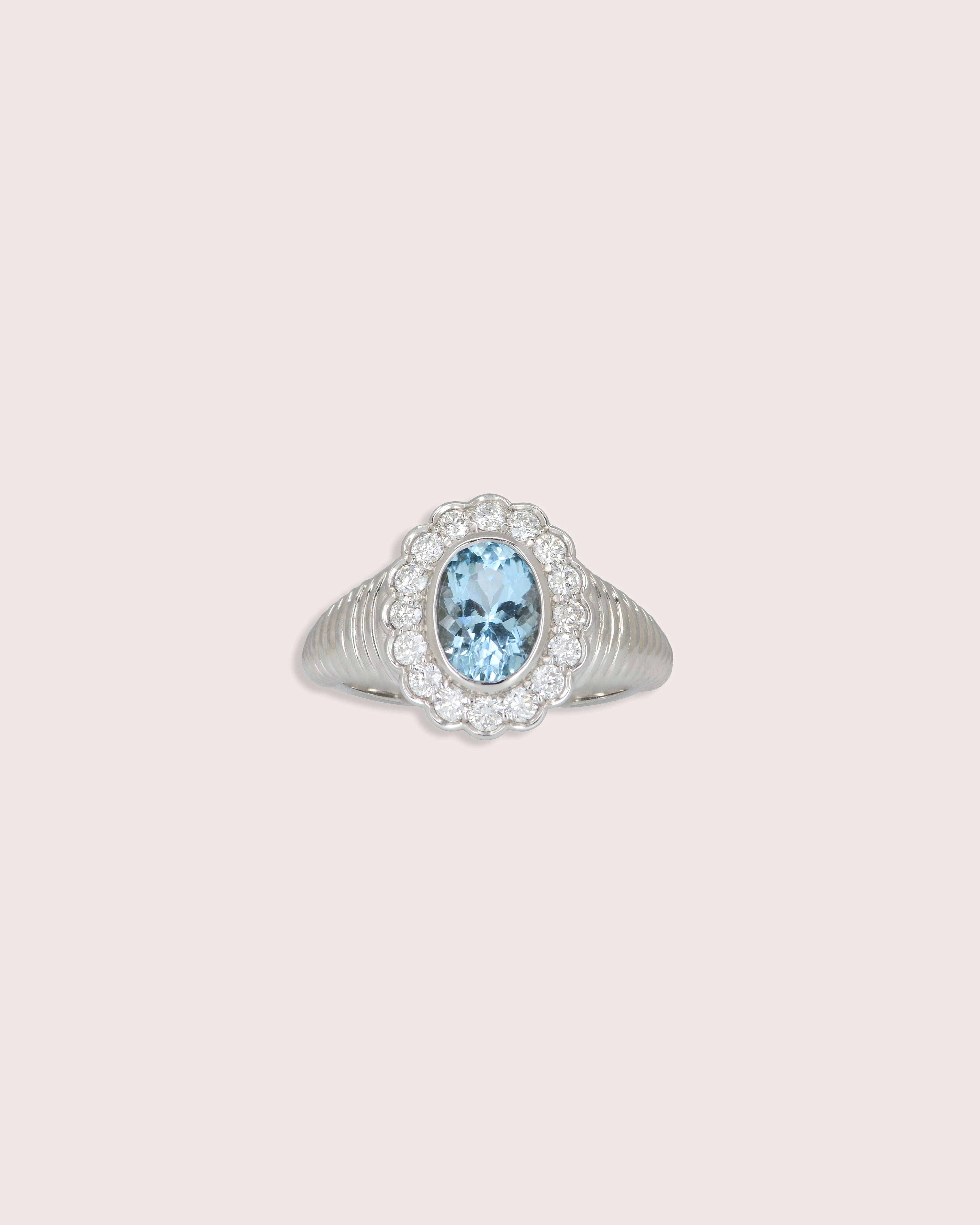 Nora Halo Signet Ring in Aquamarine