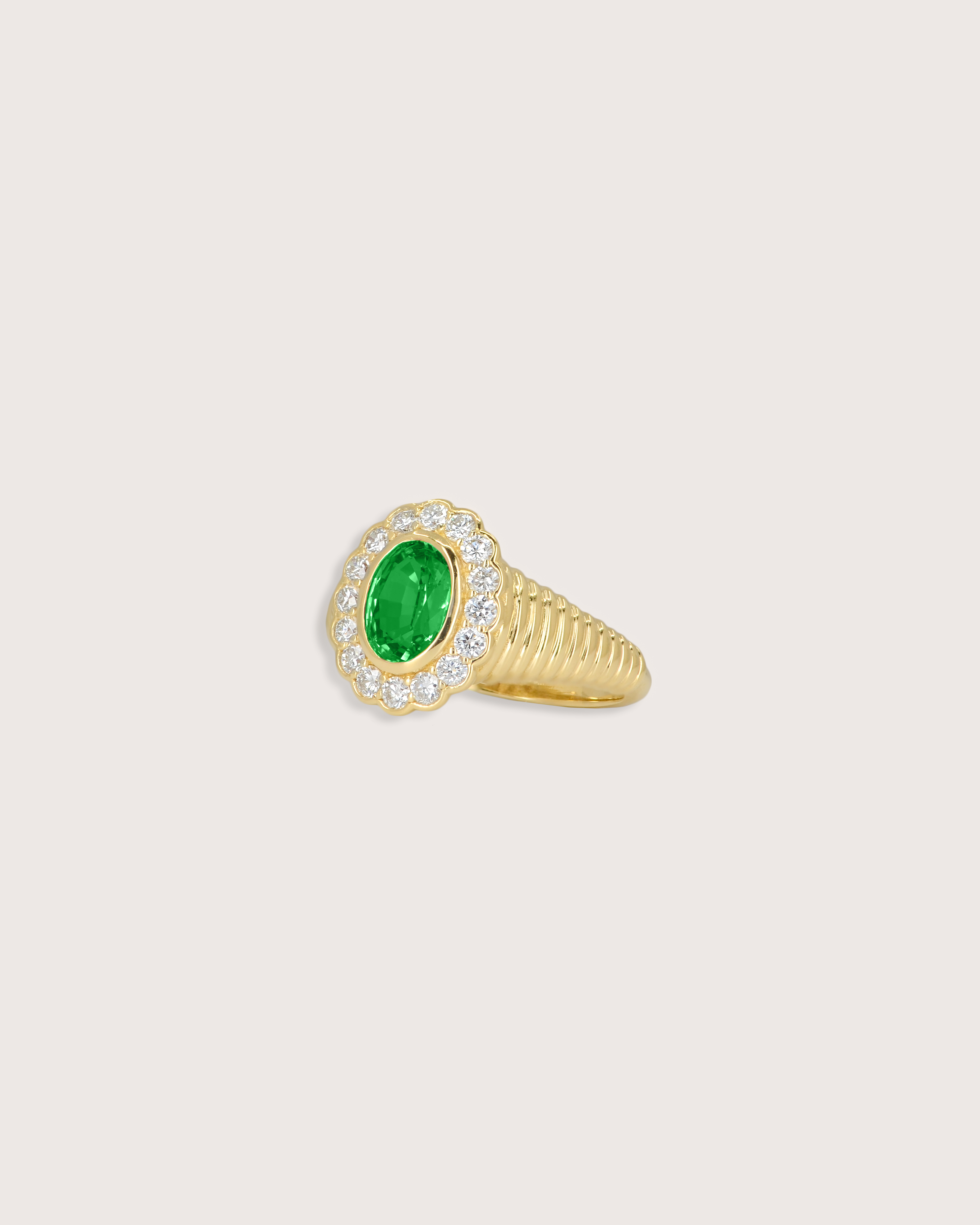Nora Halo Signet Ring in Emerald