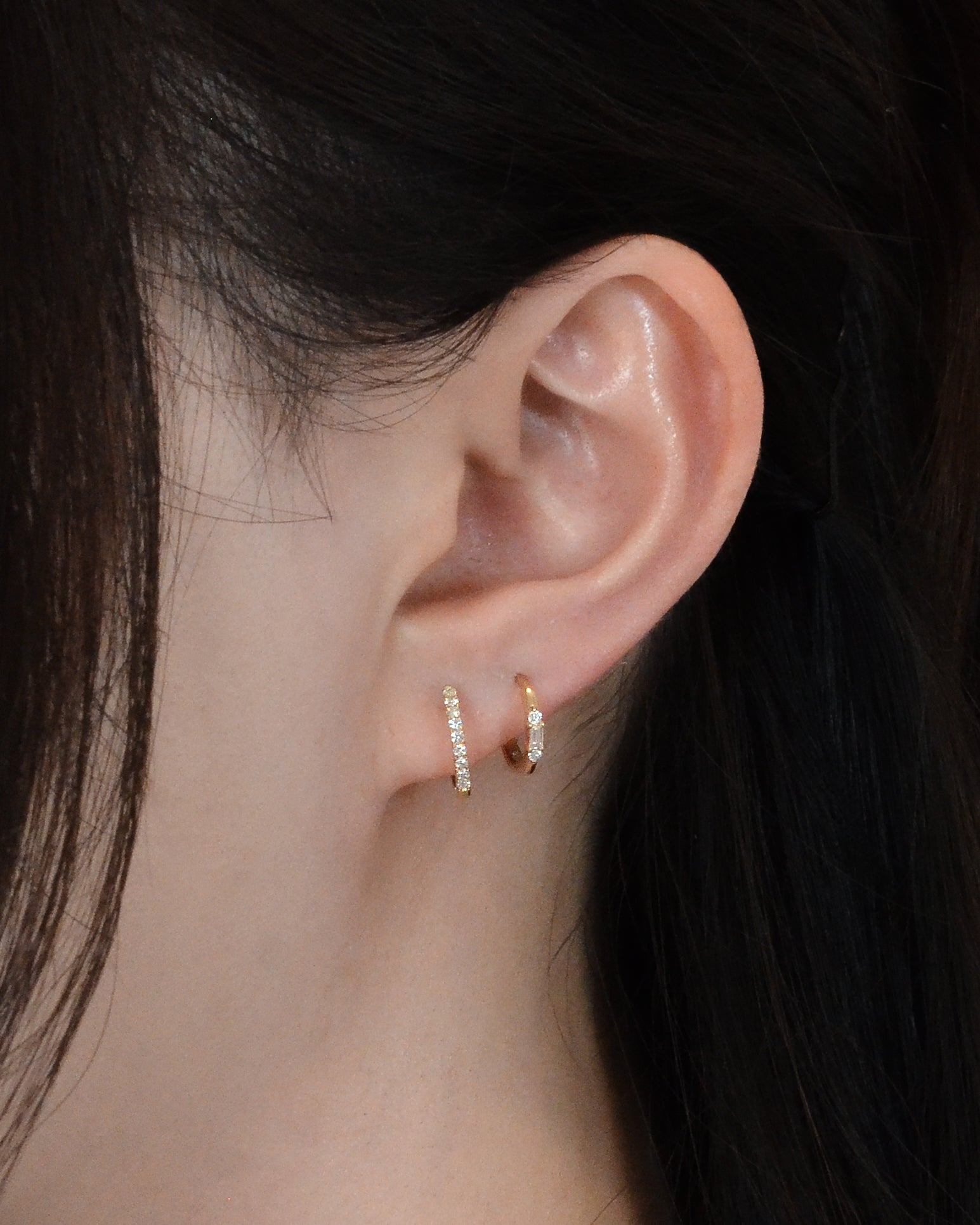 Orion Baguette Diamond Huggie Earrings