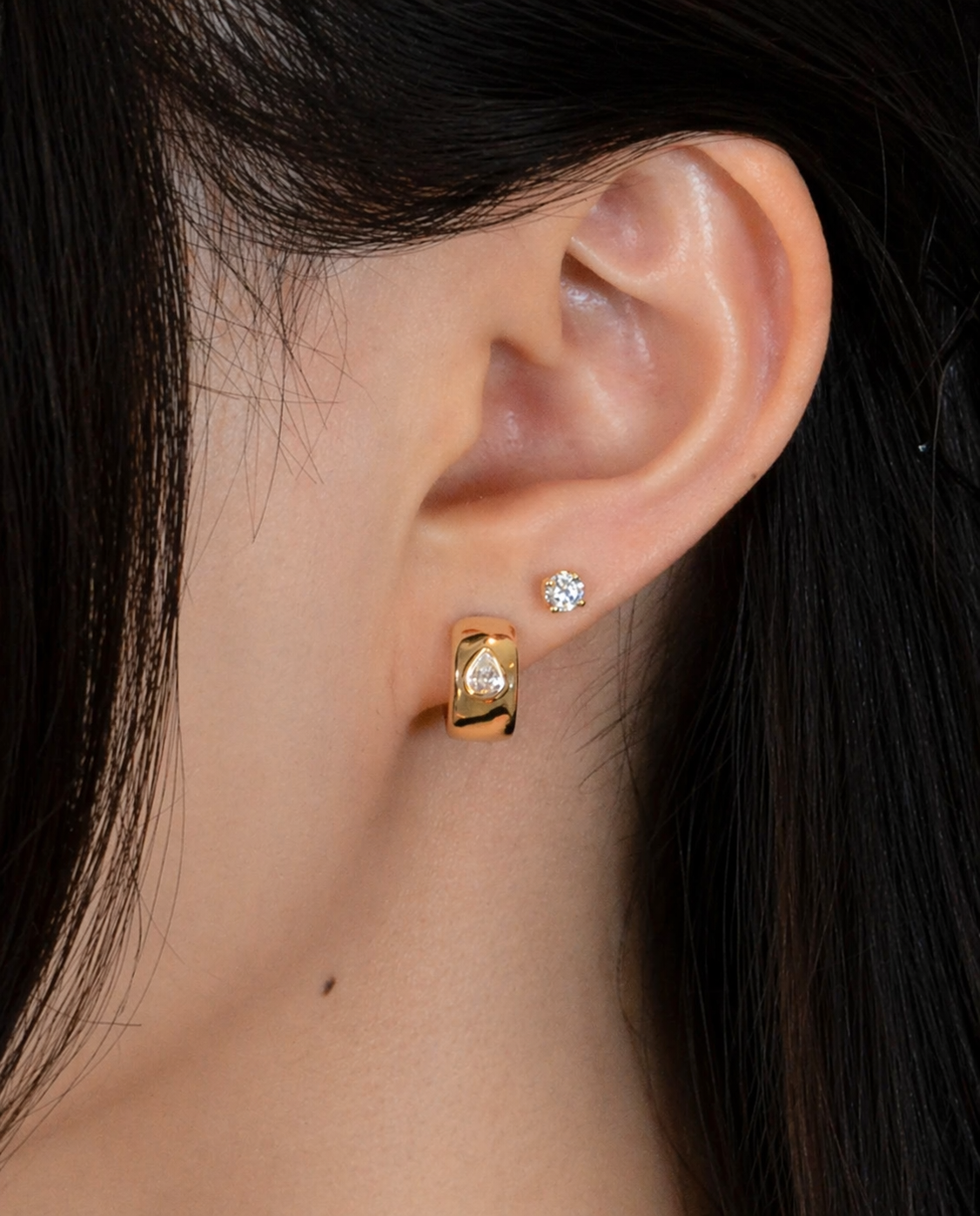 Bold Pear Diamond Huggie Earrings