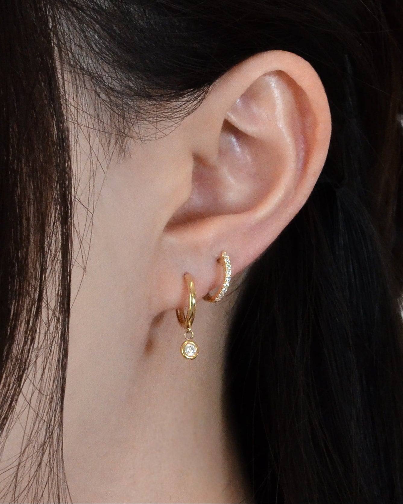 Diamond Drop Huggie Earrings