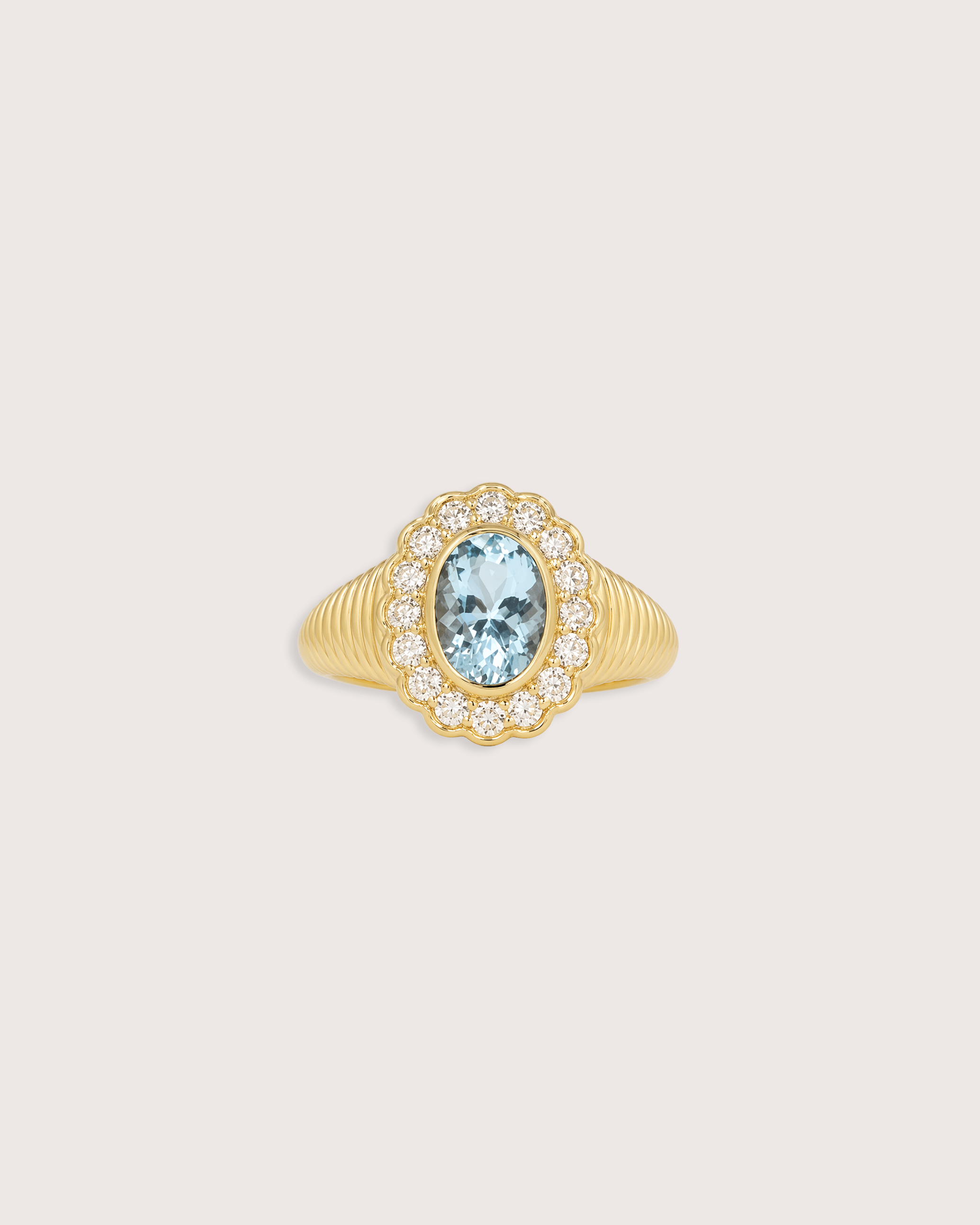 Nora Halo Signet Ring in Aquamarine