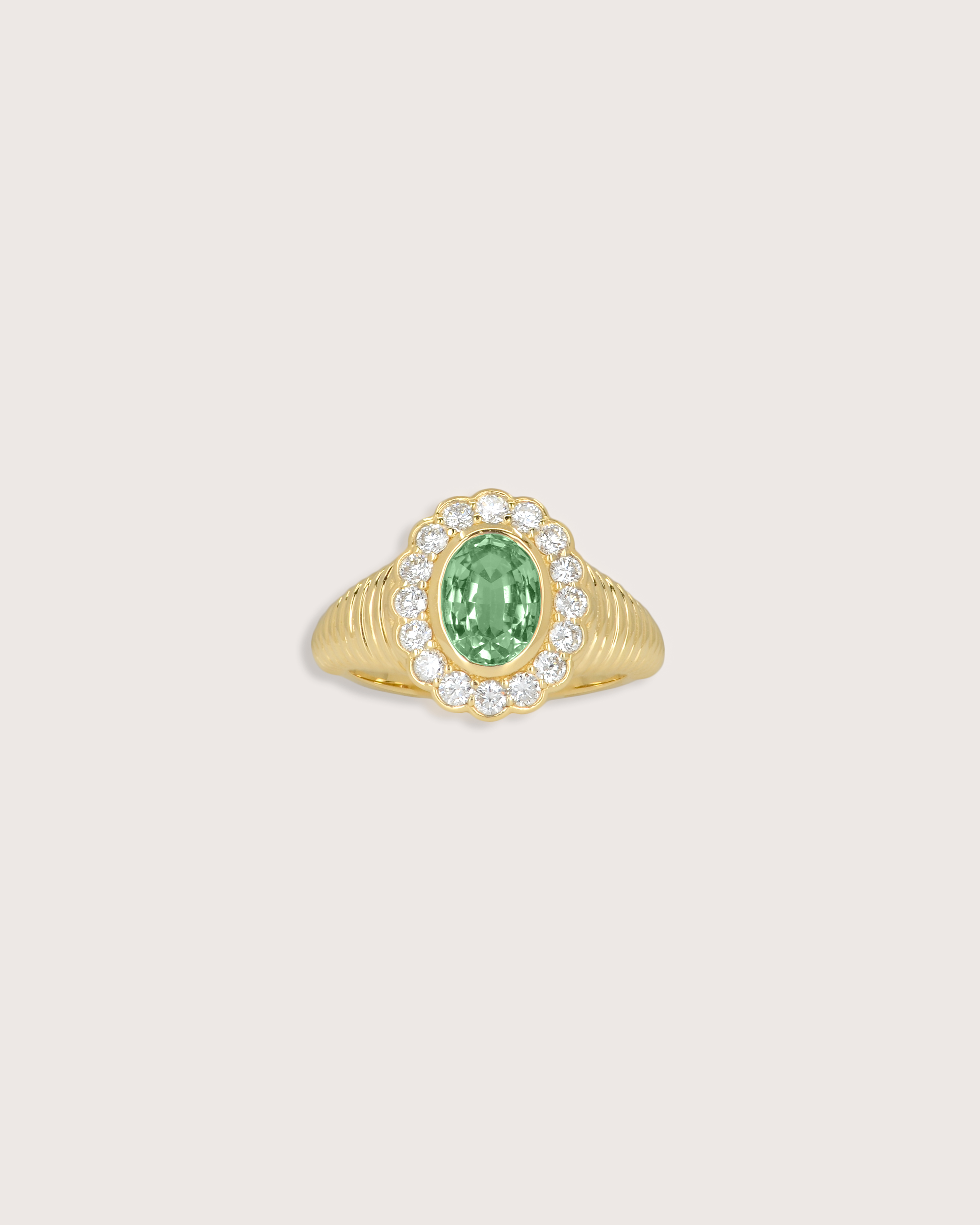Nora Halo Signet Ring in Green Tourmaline