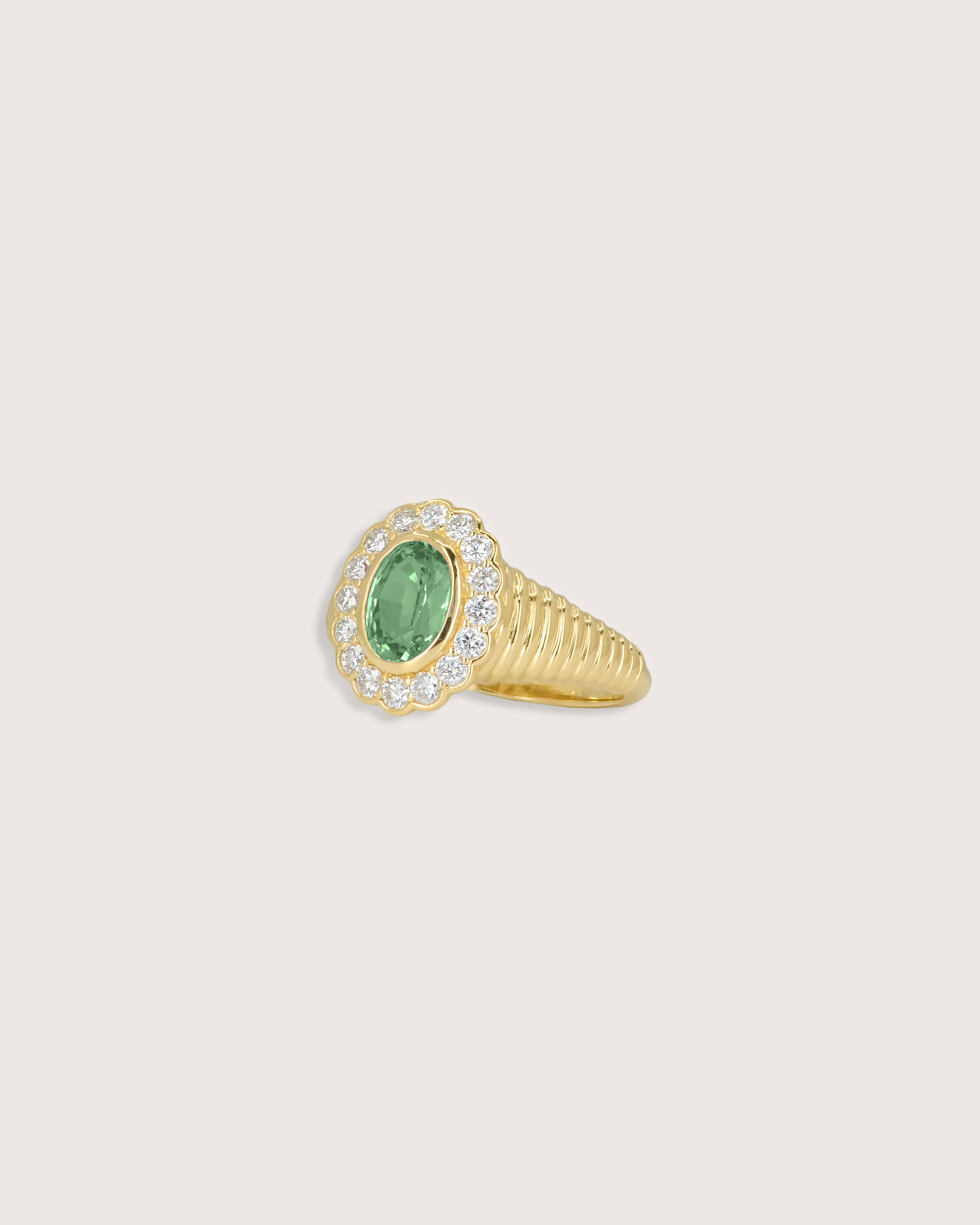 Nora Halo Signet Ring in Green Tourmaline