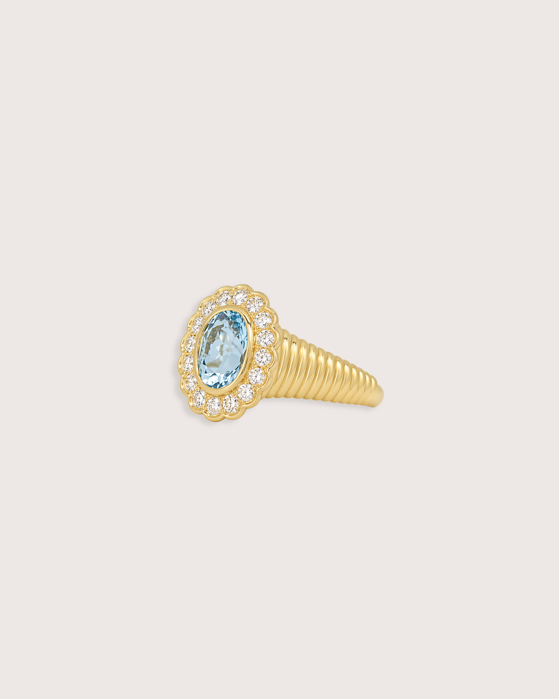 Nora Halo Signet Ring in Aquamarine