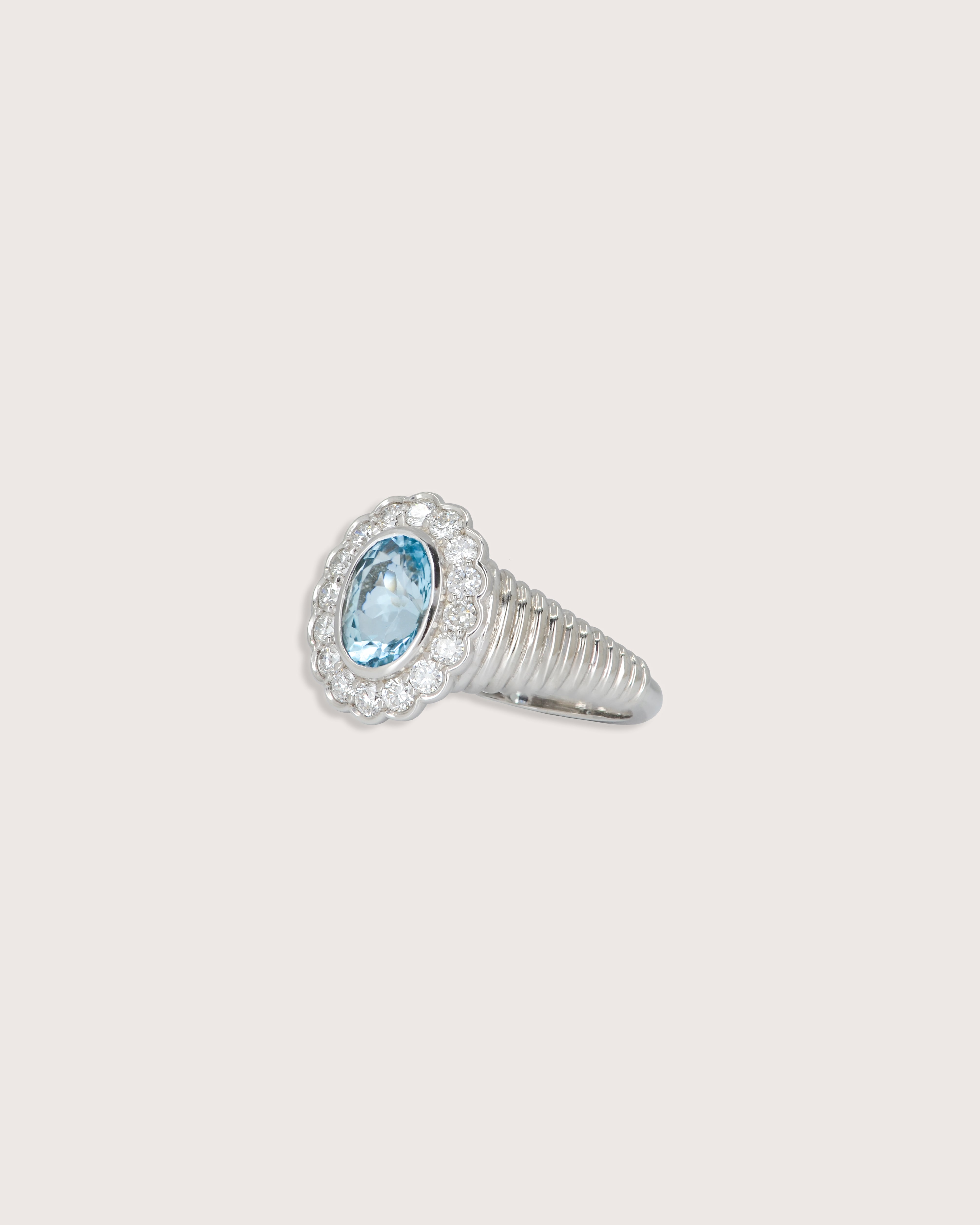 Nora Halo Signet Ring in Aquamarine