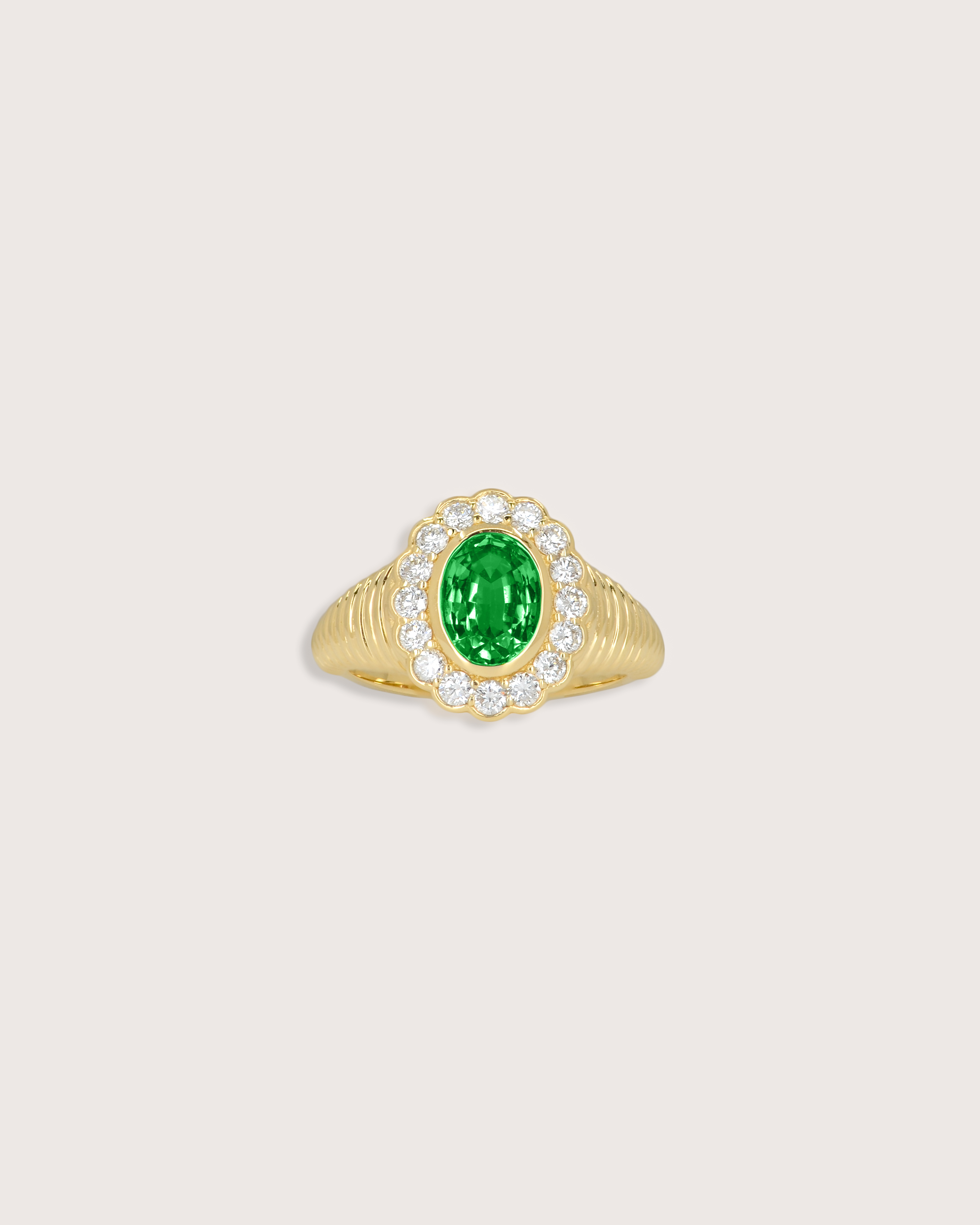 Nora Halo Signet Ring in Emerald